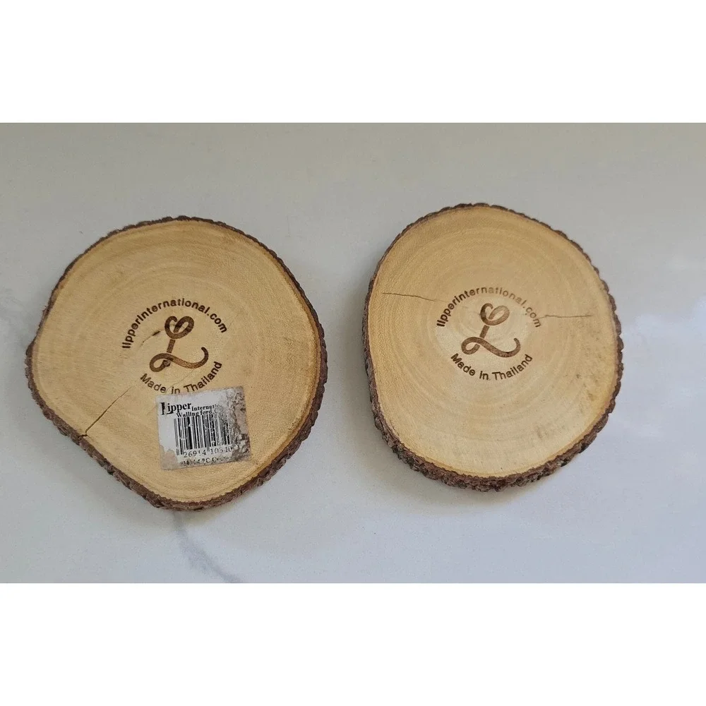 Lipper International Rustic Bark Rim Wood Coasters Set of 2 Natural Wood Slices
